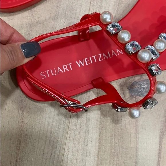 Stuart Weitzman Vibrant Red Jewel Sandals - Picture 2 of 5